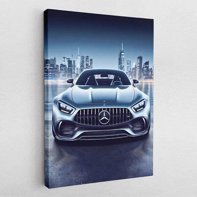 Leinwandbild Poster Acryl Glas Pop-Art Mercedes Sportwagen Skyline Autoliebhaber - Bild 1 von 4
