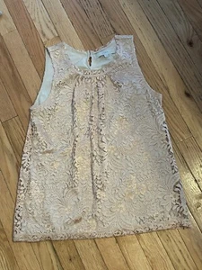 LOFT fließende ärmellose Bluse Dusty-Rose Blumen Spitze gefüttert Schlüsselloch hinten Small - Bild 1 von 1