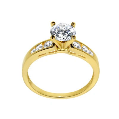 Solid Genuine 14k Yellow Gold 1 3/8ct Round Fine Cubic Zirconia Engagement Ring - Image 1 of 4
