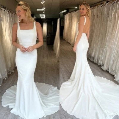 Chiffon Wedding Dresses Mermaid Simple Spring Beach Sleeveless Bridal Gowns - Image 1 of 4