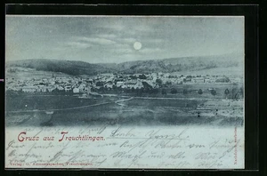 Mondschein-AK Treuchtlingen, Blick über Wiesen auf den Ort 1899  - Picture 1 of 2
