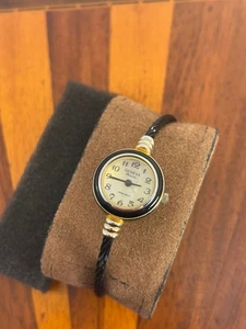 Orologio Donna Ginevra Quadrante Delicato Perla Lunetta Nera Tono Oro 22mm - Batteria Nuova - Foto 1 di 5