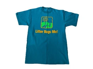 Vintage 90s Litter Bugs Me T-shirt Size M/L Blue Recycle Conservation Tee - Picture 1 of 11
