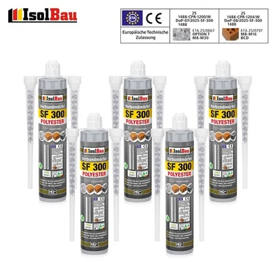 ISOLBAU Verbundmörtel Injektionsmörtel 5 x 300 ml Montagemörtel SF 300 10 x Mischer