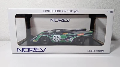 Modellauto 1/18 Porsche 917K 6h of Watkins Glen 1970 dunkelblau/grün Norev - Bild 1 von 4