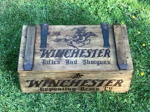 Winchester Gun Maker Wooden Vintage Style Rustic Chest Storage Box crate Handle - Picture 1 of 7