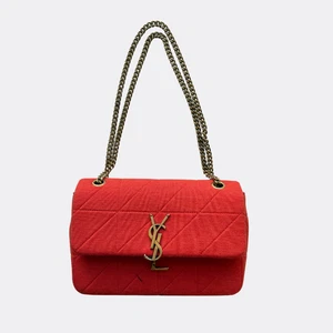 SAINT LAURENT Jamie Medium Bag Quilted Orange Jersey Gold YSL Logo Bright Marigo - Picture 1 of 13