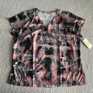 Koi Planet Scrub Top Women’s Sz 2X Pink Exotic Waves Tie Dye Stretch Nursing - Picture 1 of 11