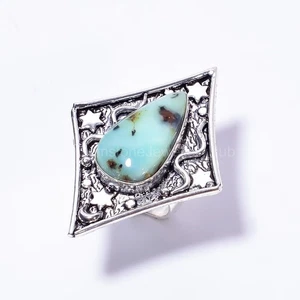 925 Sterling Silver Heart Chakra Natural Chrysoprase Vintage Wedding Ring US 6.5 - Picture 1 of 7