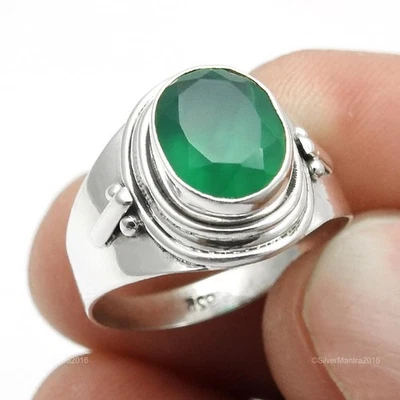 Verde Naturale Onice Argento Sterling Fascia Compleanno Massiccio Fede Nuziale 9 - Immagine 1 di 4