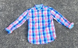 Chaps Boys SZ 8 Corals, Blues, & White Plaid Button-Down Shirt EUC - Picture 1 of 4