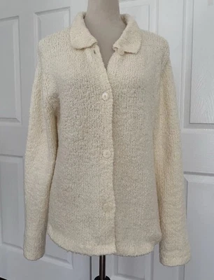True Grit Women's Creme Button Up Boucle Sweater Cardigan Size Medium Cozy Warm - Image 1 of 4
