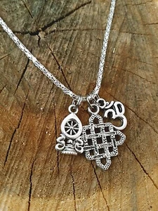 Collar de yoga budista vida interminable nudo de amor rueda de dharma OM OHM plateado - Imagen 1 de 3