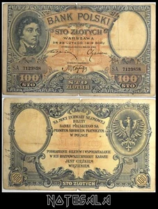 POLEN 100 Zlotych 1919 Pick-58 FINE Serie SA S/N S.A. 7123858 - Bild 1 von 1