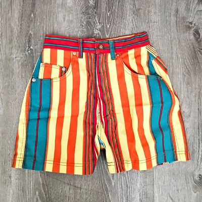Vintage 90s Durango Rainbow Striped Denim Shorts 1990s Western Streetwear Sz 5 - Image 1 of 4