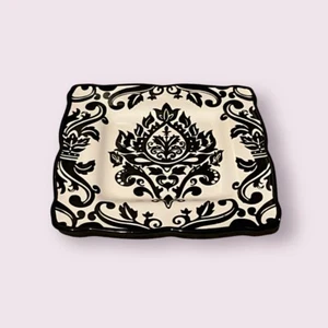 222 Fifth “Damask” Black And White Square Salad Plate 8.5” - Picture 1 of 3