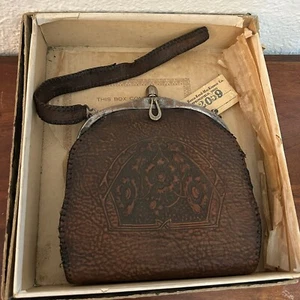 Vintage Antique Floral Decorated Tooled Leather Arts & Crafts Style Purse READ - Picture 1 of 7