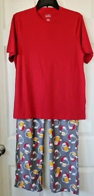 CROFT & BARROW Christmas Beer Red & Gray 2 Piece Pajama Set Men's Size S - NEW - Image 1 of 4