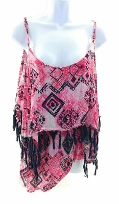 Mameluco geométrico sin mangas con borlas rosa y azul marino para mujer talla mediana Foto 1 de 4