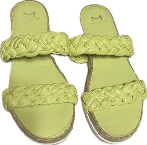 Marc Fisher Womens Sandal Jaimee Green Braided Straps Slide Flat Heel 6 - Picture 1 of 5