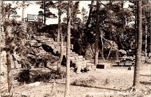 ESREY Michigan US USA postcard Keweenaw County RPPC stone stairs wood bench PC27 - Picture 1 of 2