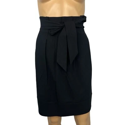 BCBG Maxazria Wool Blend Skirt 10 Black Paper bag Waist Belted Fashionable Chic - Image 1 of 4