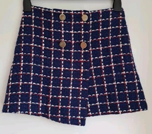 MNG Asymmetric Short Skirt Checked Knit Acrylic Cotton Mix Red White Blue Size S - Picture 1 of 11