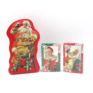 2001 Coca-Cola Santa w/ Toys Tin w/ Bicycle Playing Cards (2 Decks) Sealed packs - Picture 1 of 3