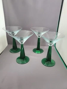 4 vasos de Martini Libbey Glass hechos en EE. UU. tallo transparente y verde con etiquetas difíciles de encontrar - Imagen 1 de 5