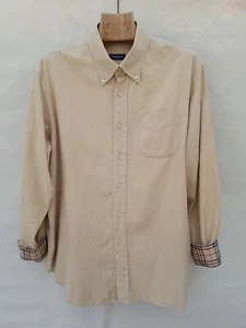 Burberry Shirt Mens XXXL Sand Cotton Nova Check Trim Embroidered Logo Made Spain - Picture 1 of 14