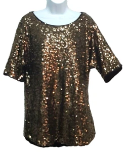 Vintage Women's Blouse Top Medium Oversized Gold Sequin Party Holiday Glam - Picture 1 of 9
