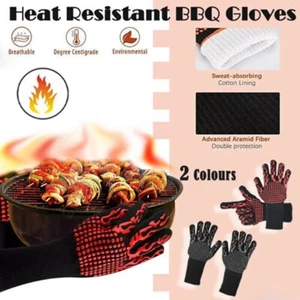 2x Heat Proof Resistant Oven BBQ Gloves 35cm Kitchen Cooking Silicone Mitt NEW - Picture 1 of 16