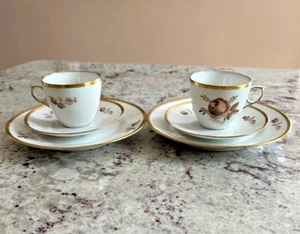 2 ROYAL COPENHAGEN BROWN ROSE CUPS, SAUCERS 2 1/2" TALL 2 Luncheon Plates 7.5" - Picture 1 of 8
