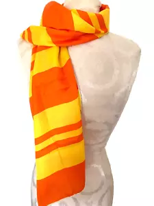 Vintage Echo Schal 100 % Seide elfenbein orange gelb Blockmuster handgenäht 15" x 44" - Bild 1 von 6