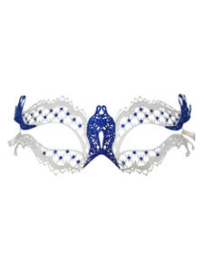White Blue Crystal Glitter Gems Laser Cut Metal Filigree Mask Masquerade - Picture 1 of 1