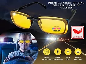 Night Vision Glasses Lens Clip On Flip Up Driving Sunglasses Anti Glare - Picture 1 of 7
