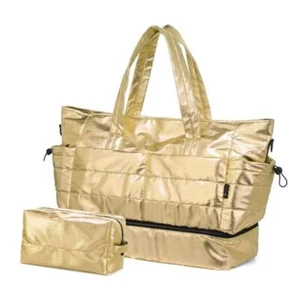 Travel Duffel Bag for Women, 50L Weekender Bag, Gym Bag with Shoes Gold - Picture 1 of 8