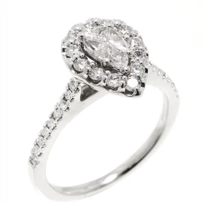 14K White Gold Genuine Pear Shaped Diamond Cluster Engagement Ring Size 7 - Picture 1 of 6