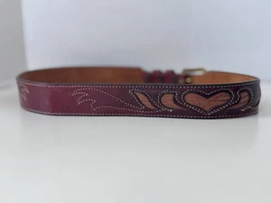 Leegin Western Waist USA Made Tan Brown Leather Braided Inlay Belt - Picture 1 of 13