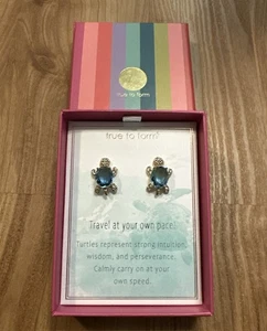 Formgetreue blaue Kristalle Schildkröte goldfarbene Ohrringe neu im Karton schneller Versand - Bild 1 von 9