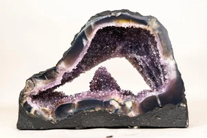 Rare Amethyst Geode with Calcite Crystal Formation Covered in Galaxy Druzy - Picture 1 of 10