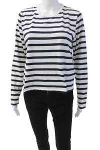 La Ligne Damen Langarmshirt Baumwolle gestreift Rundhals weiß marine Größe M - Bild 1 von 5