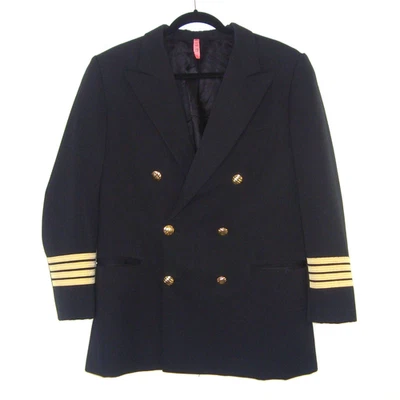 Blazer La Naval Aviador Capitán Uniforme Piloto Negro Rayas Doradas Doble Pecho Foto 1 de 4