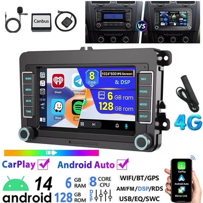7" Android14 Apple CarPlay Autoradio 6+128G GPS RDS Für VW GOLF 5 V 6 Touran EOS - Bild 1 von 4