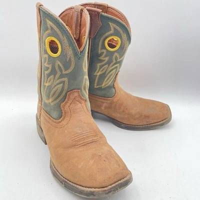 Justin Boots Niños 3D Bowline Cuero Marrón Punta Cuadrada Vaquero Botas Occidentales! Foto 1 de 4