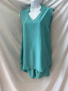 Womens 2 Piece Shorts Set Stand Up Collar Tank, Shorts W/ Pockets Elastic Waist - Picture 1 of 9