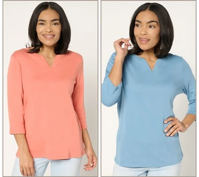 Top de mujer Denim & Co. talla M Essentials 100 % algodón micro multicolor A705817 Foto 1 de 4