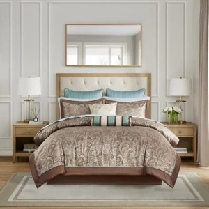 Madison Park Aubrey 12-teiliges Queen-Bettwäscheset mit Baumwolle Bettwäsche-blau/braun - Bild 1 von 5