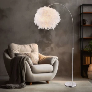 Stehleuchte Standleuchte Bogenlampe weiß Höhenverstellbar Federn E27 H 196 cm - Bild 1 von 12