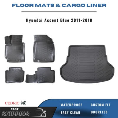 Car Floor Mats & Trunk Cargo Liner for Hyundai Accent Blue 2011-2018 3D FULL SET - Image 1 of 4